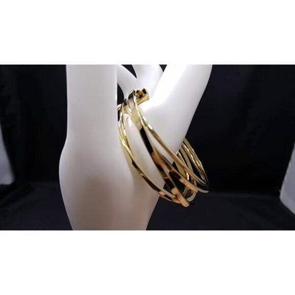 Monet Modern Open Cuff Bracelet, Layered Signed 5 3/4” Gold Tone - Picture 2 of 10